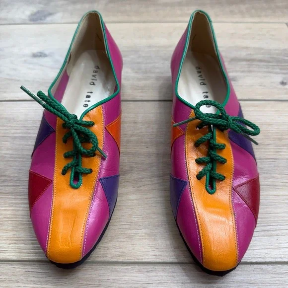Vintage David Tate Leather Oxfords Colorful Twee Patchwork Lace Up Shoes Size 7N - Picture 5 of 7